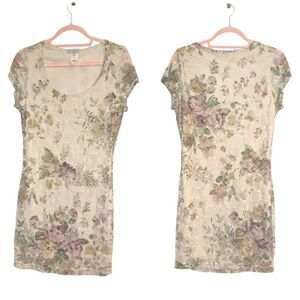 Body Central Cream Floral Lace Scoop Neck Short Sleeve Dress